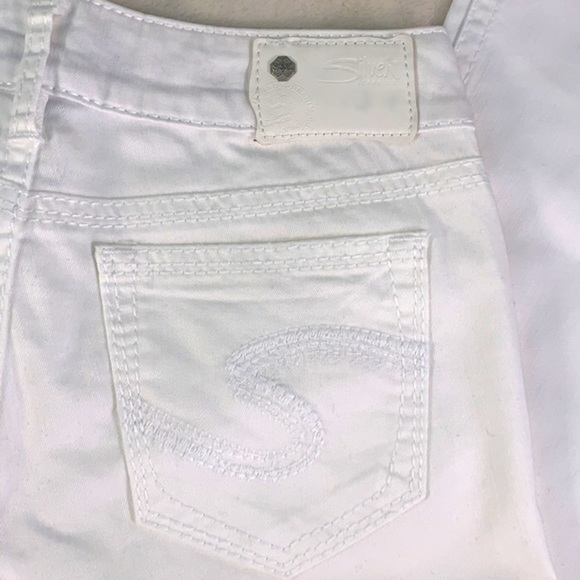 Silver Jeans Suki Mid Flare Super Stretch Embroidered Cropped White Denim - Picture 6 of 13